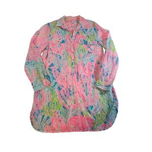 Lilly Pulitzer Tunic Dress Womens M Pink Coral Reef Print Button